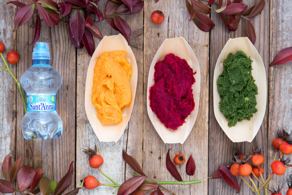 Tris di polenta colorata con acqua sant'anna baby