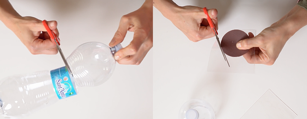 2 bottigliette di SanThè Sant’Anna (limone o pesca) da 0,33 l Passamaneria (20 cm) Forbici Colla a caldo Cartoncino semirigido (17 cm × 14 cm) Cartoncino decorato (17 cm × 11 cm) Righello