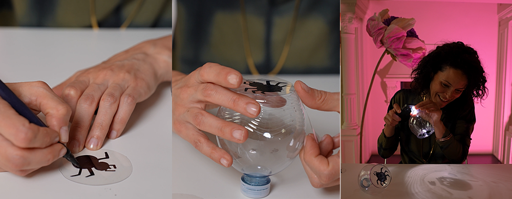 2 bottigliette di SanThè Sant’Anna (limone o pesca) da 0,33 l Passamaneria (20 cm) Forbici Colla a caldo Cartoncino semirigido (17 cm × 14 cm) Cartoncino decorato (17 cm × 11 cm) Righello